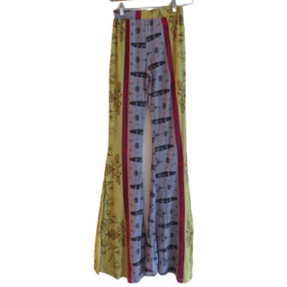 Rare Designer Multi Colour Striped Stretch Boho Print Bell Bottom Flare Pants